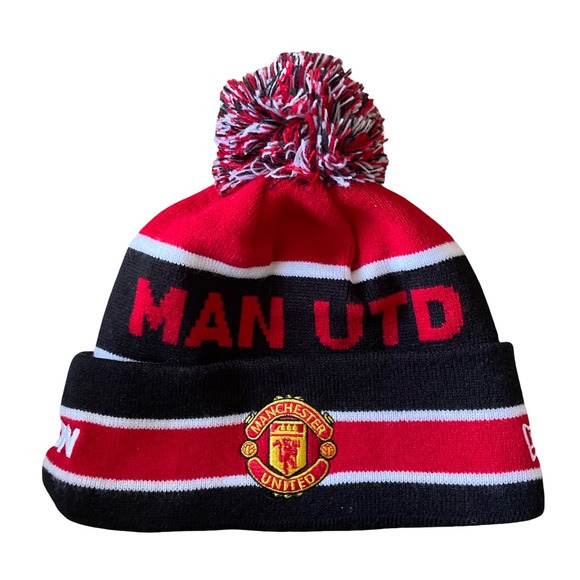 Manchester United Knit Cuff Hat With Pom One Size Red and Black - Picture 1 of 9